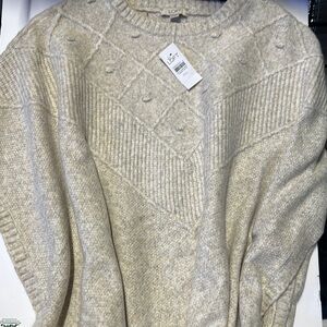 LOFT Cream Crewneck Sweater Chunky Knit Relaxed Fit